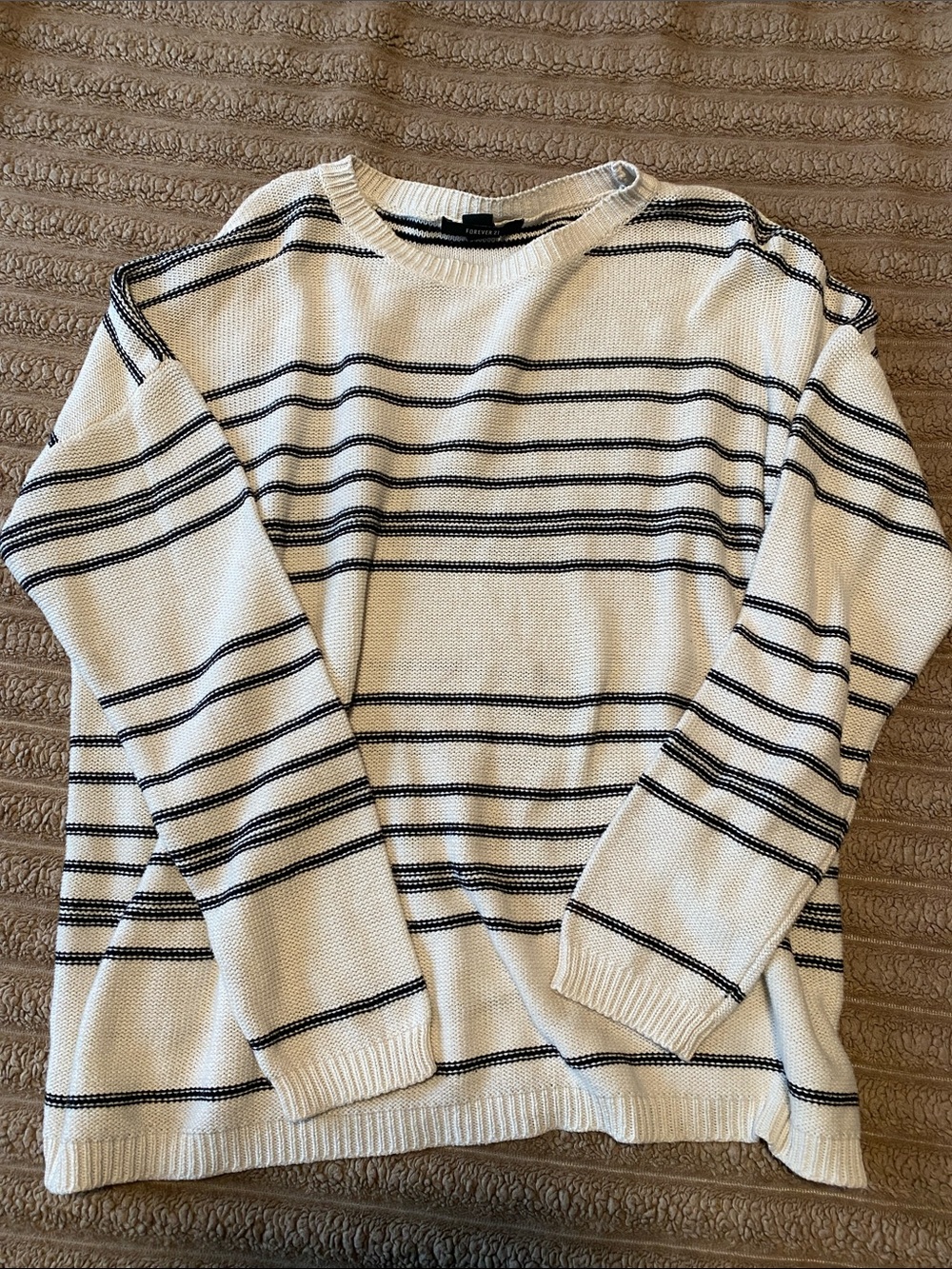 Forever 21 Cream and Black Striped Knit Sweater